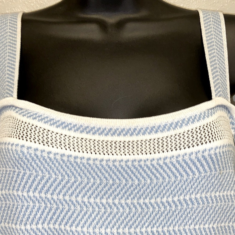 Boston Proper Off -the-Shoulder Blue  & White Bell Sleeves Knit Sweater: 3495 - Picture 4 of 9